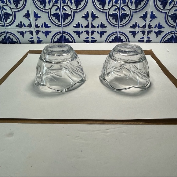 Vintage candleholders lot clear glass floral pattern & frosted crackle globe set - Picture 14 of 16